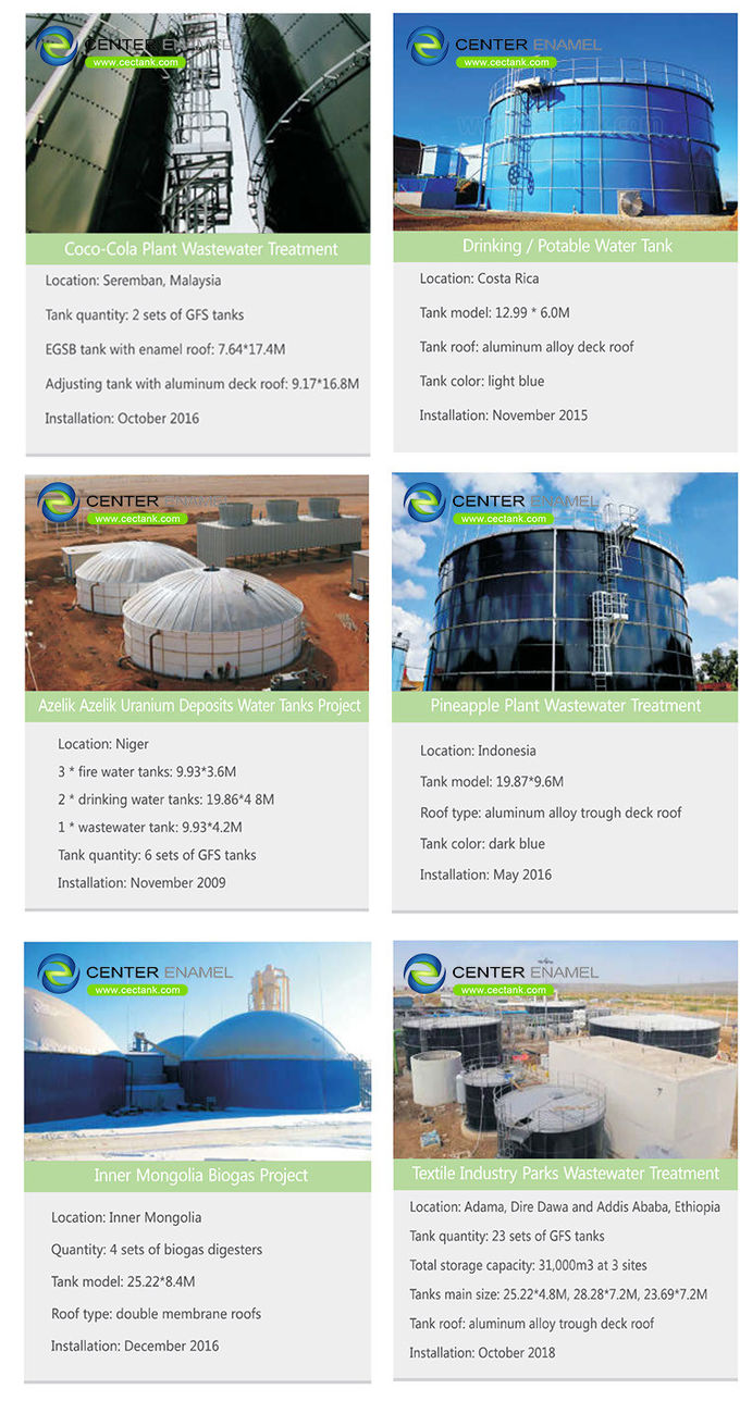 18000M3 Serbatoi industriali di acqua in acciaio rivestiti di vetro per lo stoccaggio del biogas 0